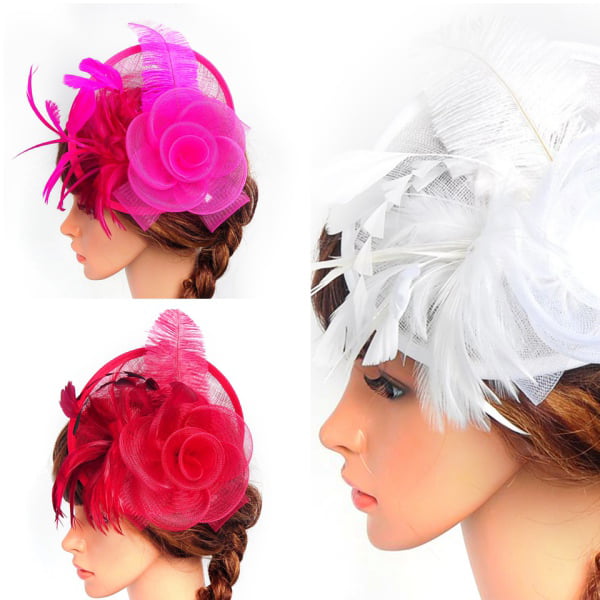 Women Fascinator Hair Clip Headband Feather Mesh Flower Cocktail Tea Party Headwear Wedding Royal Banquet